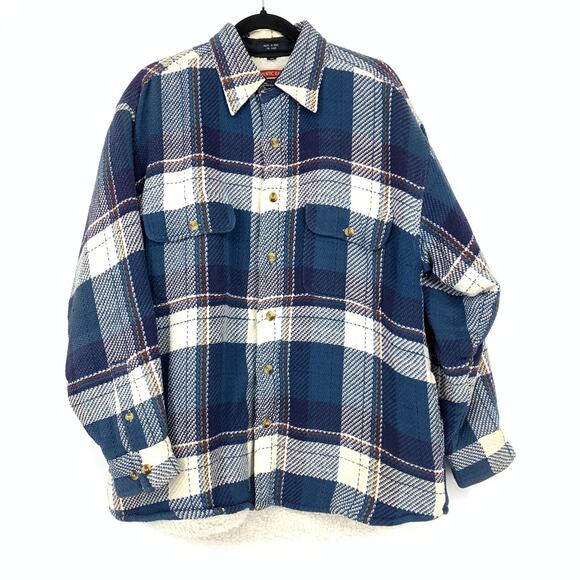 Koman Other - Vintage Koman Button Front Fleece Lined Jacket Mens Size Medium Blue White Plaid